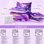 Feelyou Kids Cute Axolotl Comforter Set with Sheets Twin Size, Galaxy Planet Space 7 Pieces Bedding Set Boys Girls Cartoon Animal Bed in A Bag Dreamy Starry Teens Bed Set Bedroom Decor 7Pcs