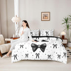Erosebridal Black Bow Initial K Twin Bedding Set with Sheets - Coquette Ribbon Bows Comforter Set 7 Piece for Girls Kids, Black and White Bow Tie Fitted Flat Sheet, Personalized Bowknot Bed in a Bag
