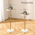 Round Side Table, Adjustable Small Drink Table Set of 2 Gold