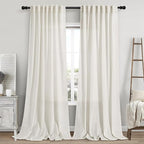 Linen Cream Curtains 113 Inch Extra Long by Nanspring