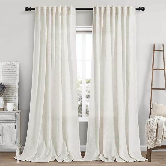 Linen Cream Curtains 107 Inch Extra Long by Nanspring