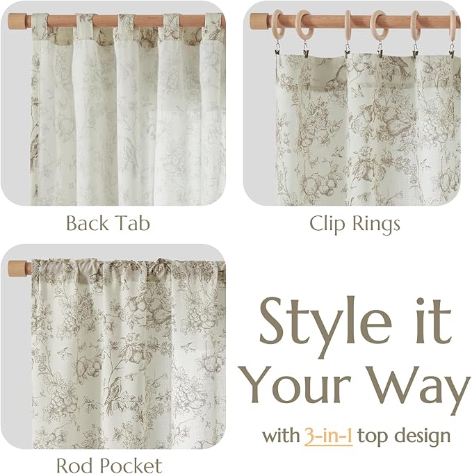 jinchan Linen Floral Curtains for Living Room 84 Inch Length Taupe Printed - Image 4
