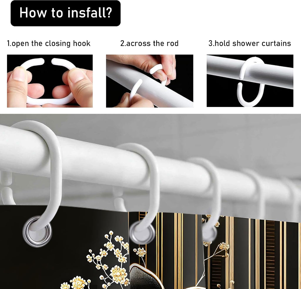 4pcs Shower Curtain Set Black Gold Flower Bathroom Decor with Rug
