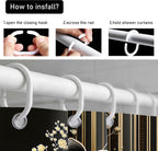 4pcs Shower Curtain Set Black Gold Flower Bathroom Decor with Rug