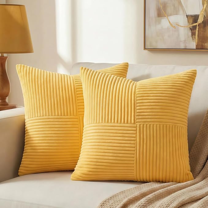 Fancy Homi 2 Packs Yellow Big Decorative Throw Pillow Covers 24x24 Inch by Fancy+Homi