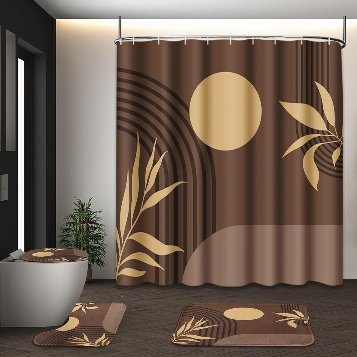Bathroom Sets with Shower Curtain and Rug Boho Set of 4, Mid