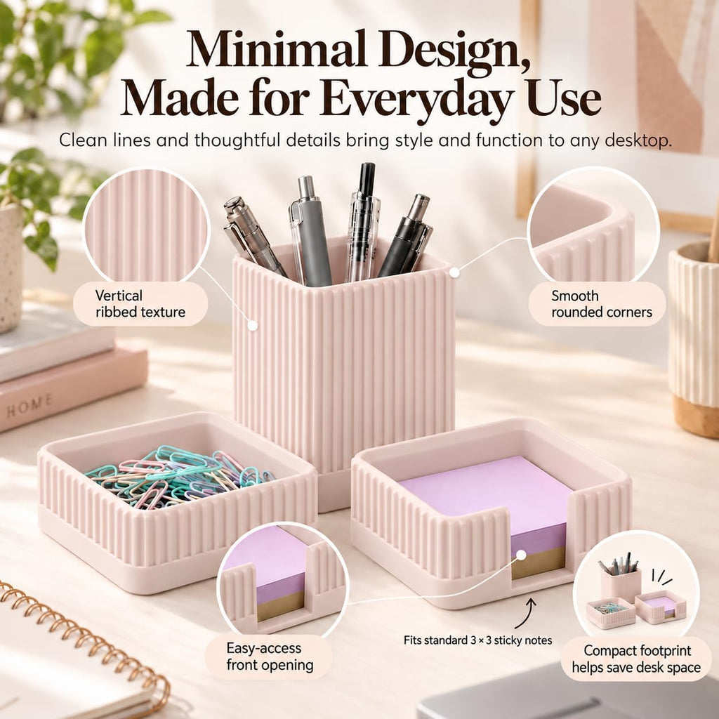 Aesthetic Desk Organizer Set,3-Piece Sturdy Plastic Office Accessories