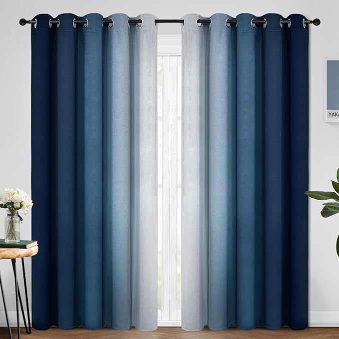 Yakamok Blue and Greyish White Ombre Curtains, Room Darkening Gradient Color by Yakamok