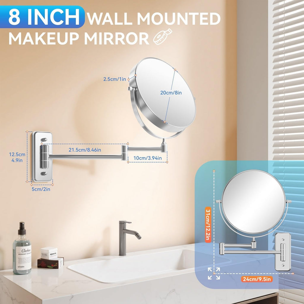Auxmir 8" Double-Sided Wall-Mounted Makeup Mirror, 1X/30X Magnifying Mirror