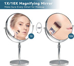 17" Tall Tabletop Magnifying Makeup Mirror Height Adjustable Vanity Mirror 1X/10X Magnification, 8" Large Double-Sided 360° Swivel Classic Round Desktop Make Up Mirror for Bathroom & Bedroom, No Light