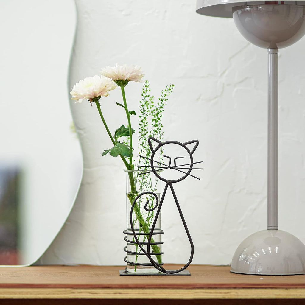 Marbrasse Desktop Glass Planter Hydroponics Vase,Planter Bulb Vase with Holder for Home Decoration,Modern Creative Cat Plant Terrarium Stand, Scindapsus Container (Lovely Cat)
