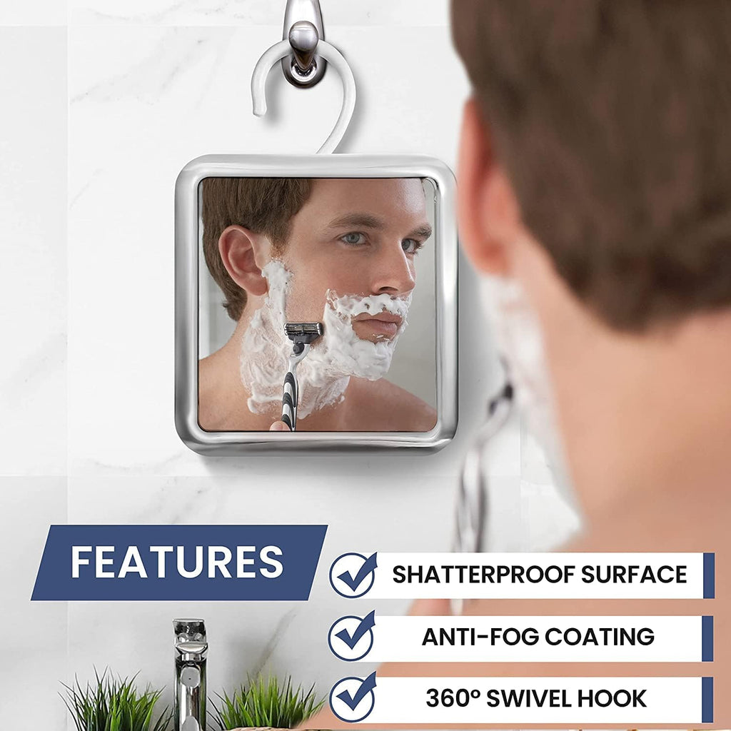 MIRRORVANA Hanging Fogless Shower Mirror for Shaving, 6.3" x 6.3" (Chrome)