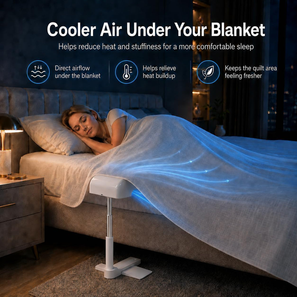 Bed Cooling System, Bed Fan Under Sheets with 5 Adjustable Speeds, Cooling Fan for Hot Sleepers & Night Sweats, Cordless Bed Fan with Remote Control, Fits All Mattress Heights