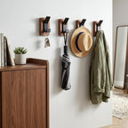 4-Pack Wood Wall Hooks, Solid Walnut Coat Rack with Adhesive Mounting and Wall Mounted, Decorative Hangers for Entryway, Mudroom, Bathroom, Farmhouse Style for Towels, Hats, Keys, Bags, Robes