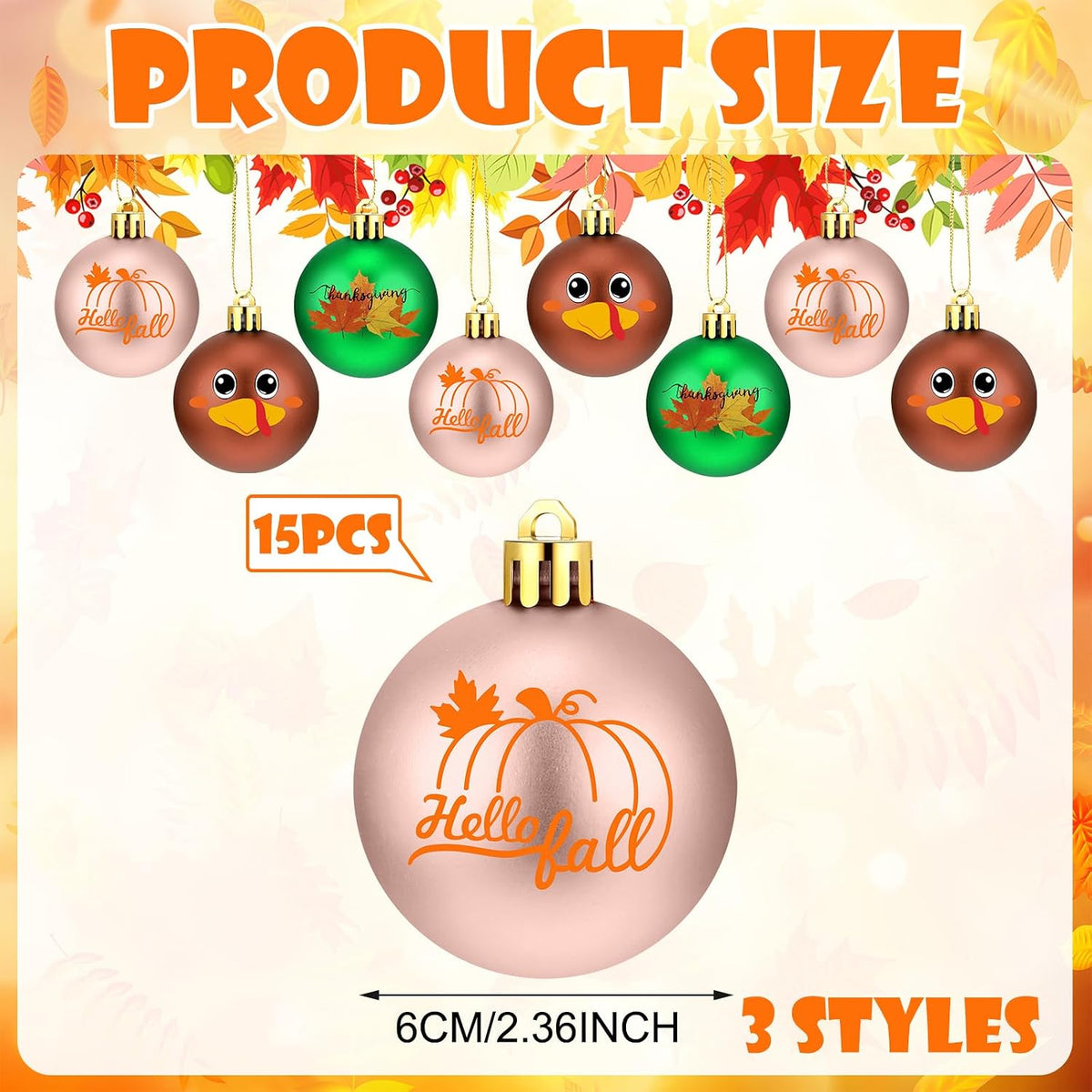 Civaner 15 Pcs Thanksgiving Ball Ornaments for Tree