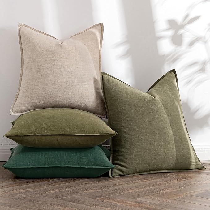 MIULEE Neutral Green Linen Pillow Covers Pack of 4 Decorative Natural Solid - Image 5