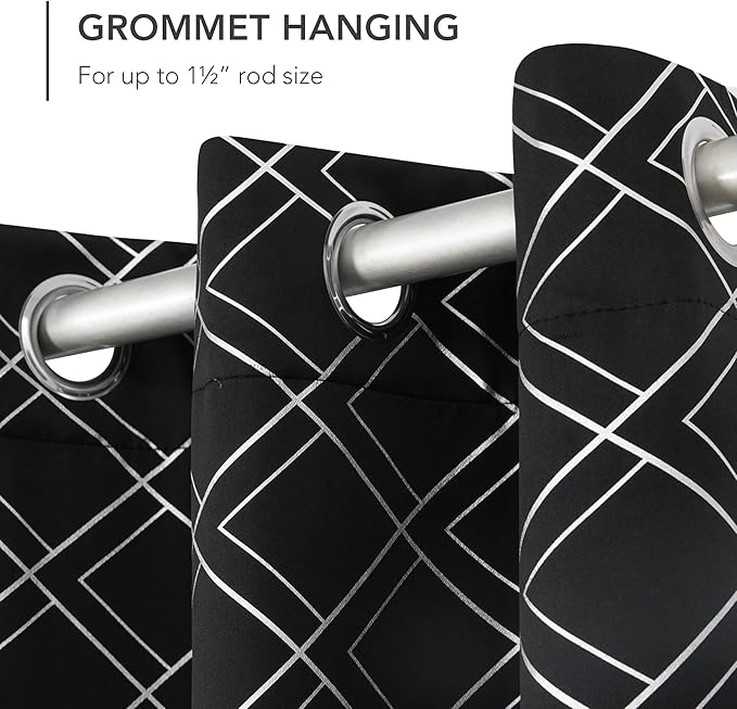 Deconovo Black Out Curtains for Bedroom Livint Room Nursery Geometry Silver - Image 6