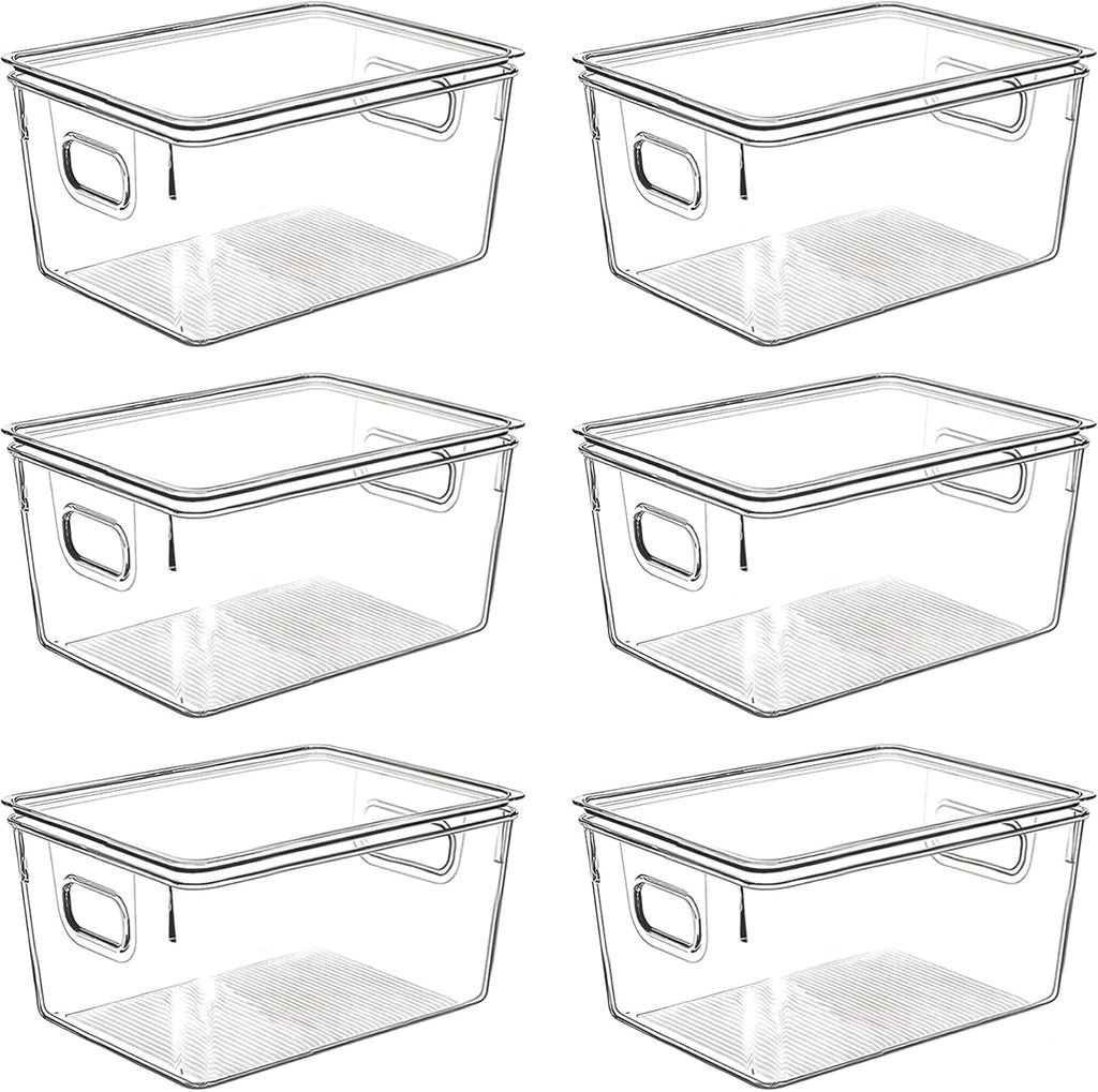 Clear Plastic Storage Bins with Lids, Perfect for Kitchen Organization or Pantry Organization and Storage, Stackable Fridge Organizer Bins, Storage Containers for Organizing, Cabinet Organizers