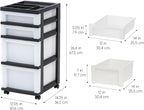 IRIS USA 4-Drawer Rolling Storage Cart with Organizer Top, Black/Pearl