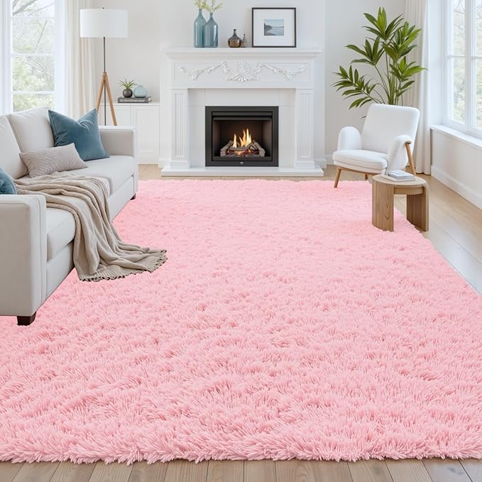 8x10 Area Rug for Living Room: Soft Fluffy Shag Pink Rugs for Bedroom, Non-Slip by CarpetAddColortoYourLife