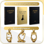 Feifeiya 6 Pcs Gold and Black Color Decorative Book & Thinker Statue Set