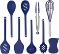 Kitchen Utensils Set,9 PCS Silicone Cooking Utensils Set Spatula Set,Tongs,Spoon,Whisk,Brush,Dishwasher Safe Kitchen Gadgets for Non-Stick Cookware,Home Essential，Kitchen Appliances(Navy Blue)