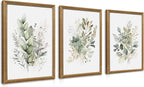 WRFON Framed Sage Green Botanical Wall Art Set of 3, Watercolor Eucalyptus & Wild Plant Canvas Prints, Minimalist Green Wall Decor for Living Room Bedroom Bathroom, 12x16 Inches