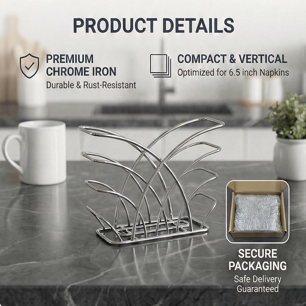 Napkin Holder for Table, Silver Iron Upright Paper Dispenser