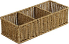 Waterproof Wicker Bathroom Basket with 3 Compartments, Light Brown