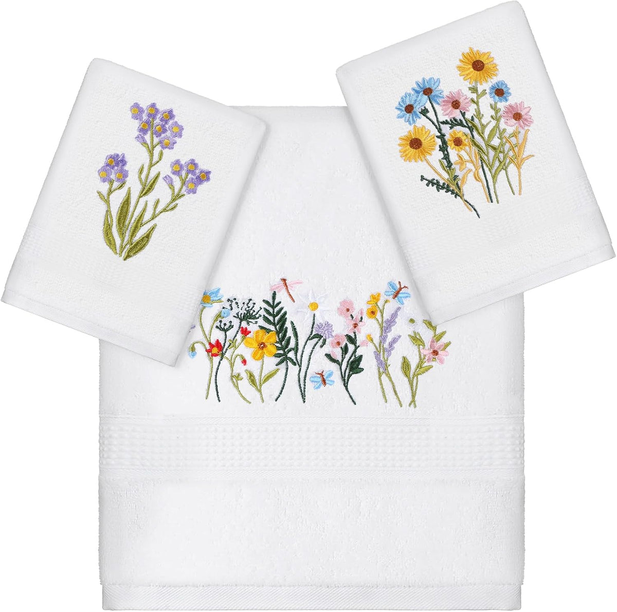 Moukeren 3 Pcs Floral Hand Towels Boho Wildflowers Cotton Bath Towel Set