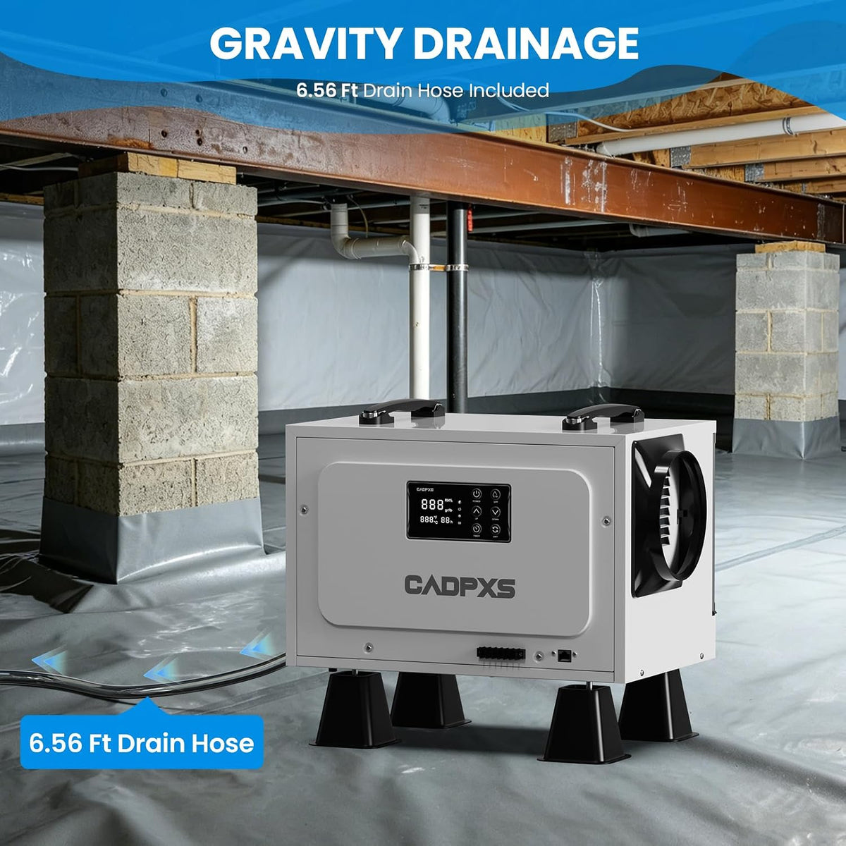 CADPXS 125 Pints Crawl Space Dehumidifier, Commercial Dehu with Drain Hose