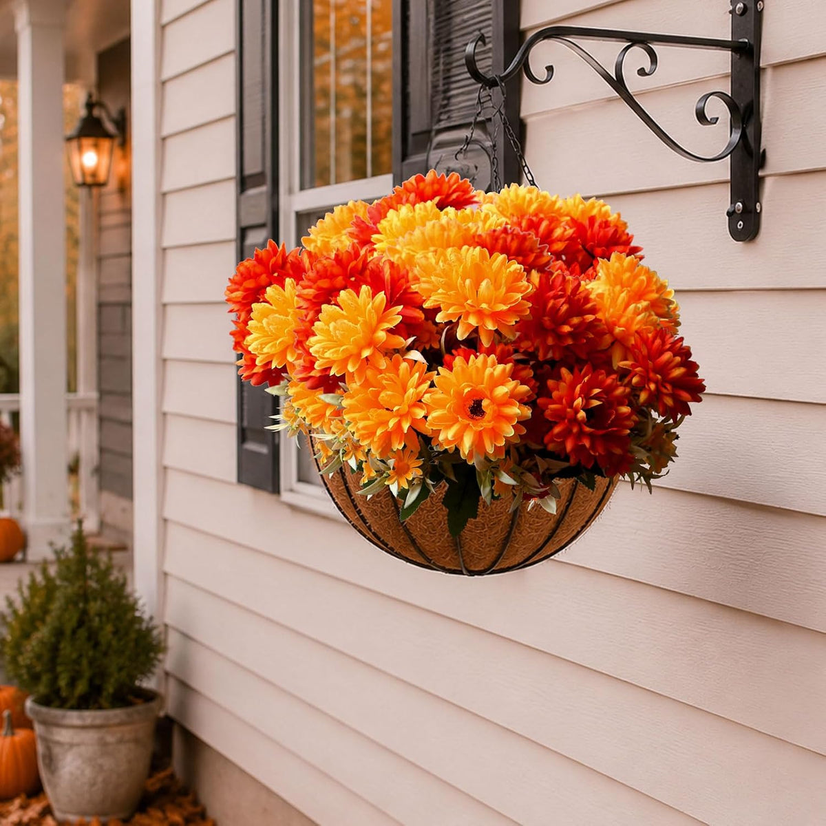 Artificial Fall Flowers Mums Plants for Outdoor, UV Resistant Faux Marigold