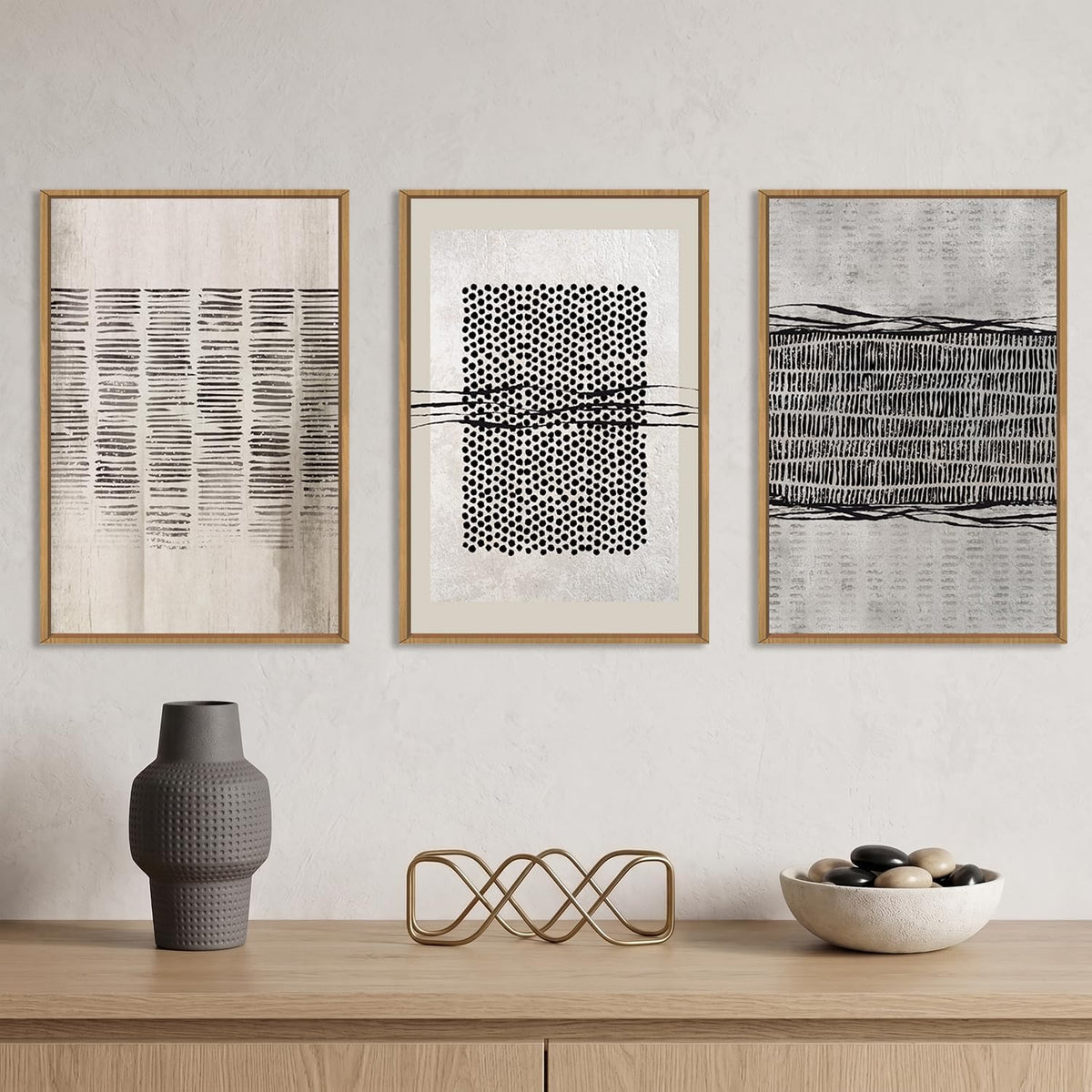Aryroi Black and Beige Abstract Minimalist Framed Canvas Wall Art-24"x36"x3