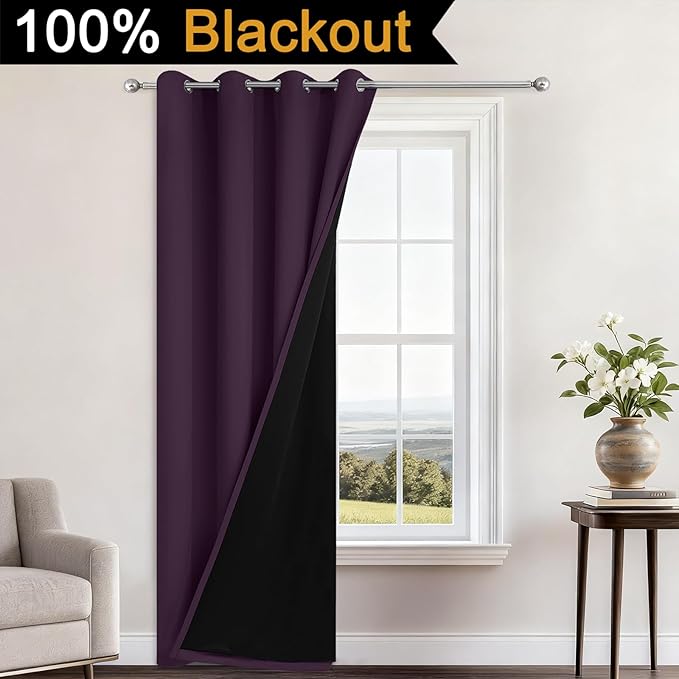 Yakamok 100% Blackout Curtains 84 Inches Long, 2 Thick Layers Heat and Full - Image 2