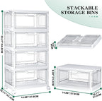 Kmiectse Clear Storage Bins with Lids - 4 Tier 23qt Plastic Stackable Bins