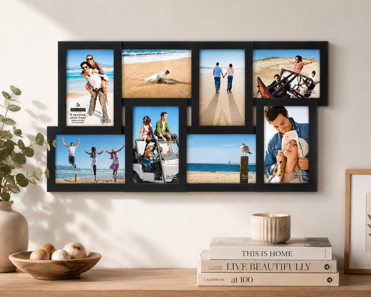 Malden 8-Opening 4x6 Collage Picture Frame, Black Plastic, Wall Mount