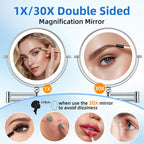 9"Wall Mounted Makeup Mirror with Lights,5000mAh Rechargeable 1X/30X