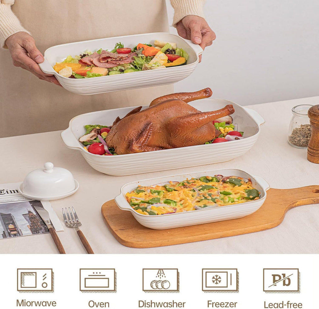 Casserole Dishes for Oven, Baking Dish Set of 3, 12.9"/10.8"/8.4"