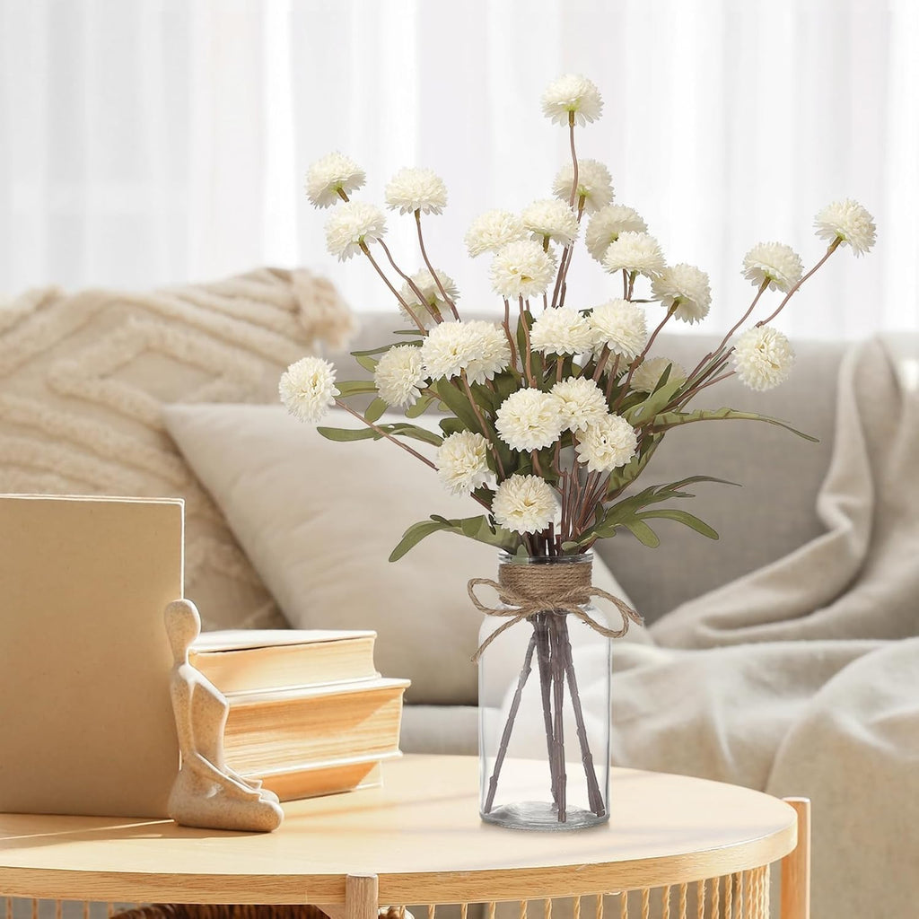 6PCS Mums Artificial Flowers with Vase - Small Silk Fake Flowers Suitable for Vase Bedroom Dining Room Living Rooms Decor Home Table Decor