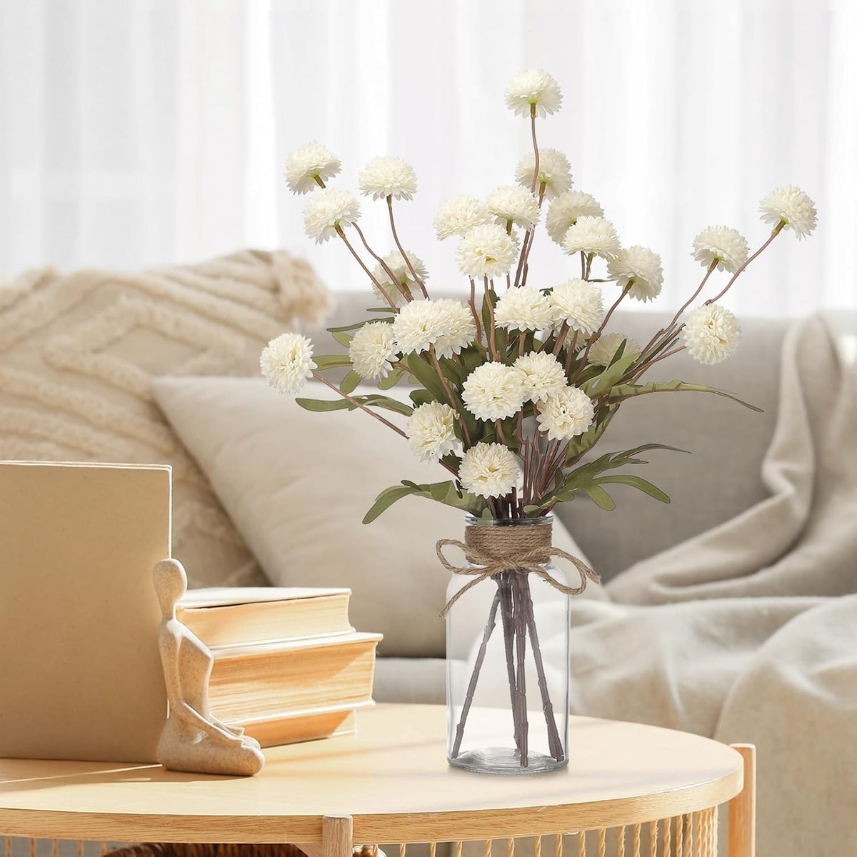6PCS Mums Artificial Flowers with Vase - Small Silk Fake Flowers Suitable for Vase Bedroom Dining Room Living Rooms Decor Home Table Decor