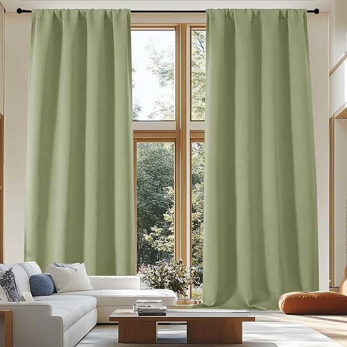 Simplebrand Ava Sage Green Extra Long 10ft Room Daekening Curtains by Simplebrand