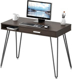 SHW Home Office Computer Hairpin Leg Desk with Drawer, Rustic Brown