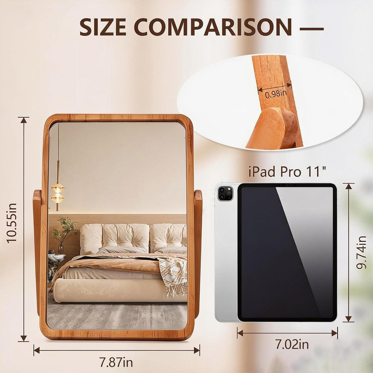 ZOROSY Desk Makeup Mirrors with Wood - Small Table Mirror with Stand
