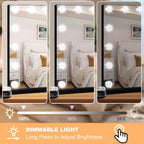 Moonee Vanity Mirror with Lights, Black Hollywood Lighted Makeup Mirror with 15 Dimmable Bulbs and 10X Magnification, 3 Colors Modes, Aluminum Metal Frame, Light Up Mirror for Tabletop/Wall（23" x 18"）
