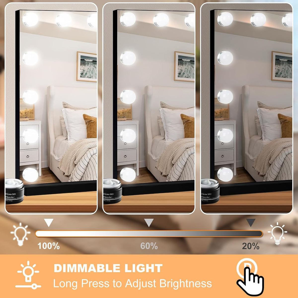 Moonee Vanity Mirror with Lights, Black Hollywood Lighted Makeup Mirror with 15 Dimmable Bulbs and 10X Magnification, 3 Colors Modes, Aluminum Metal Frame, Light Up Mirror for Tabletop/Wall（23" x 18"）