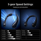 JISULIFE Portable Neck Fan Upgraded: Neckbrace Hands-Free, 5-Speed 5000 mAh