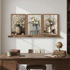 3ps Framed Rustic Farmhouse Wall Art Vintage Daisy Floral Canvas 12x16in