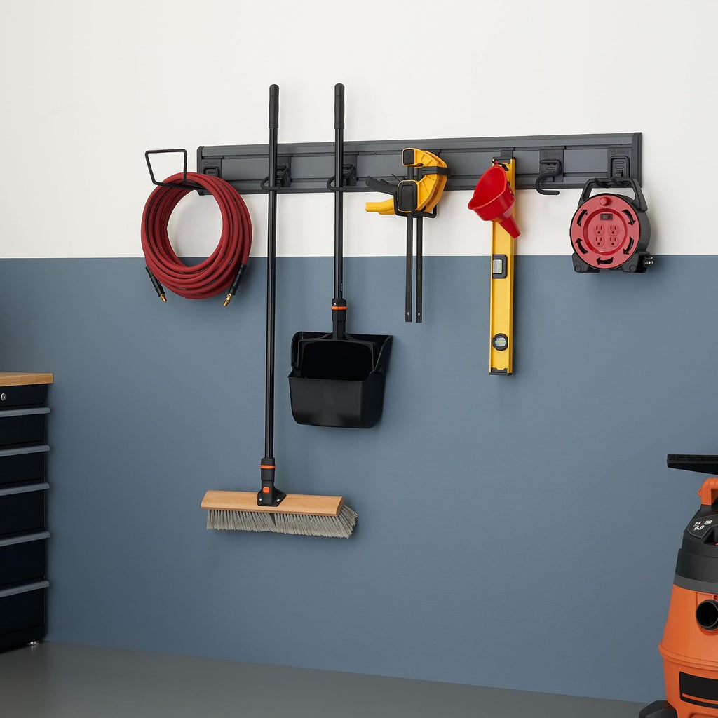 TRINITY 9Pc Heavy Duty Wall Track Storage Kit, 2 PVC 28" Panels, 7 Hooks