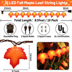 Fall Decor Maple Leaf String Lights, 8.5Ft Fall String Lights Plug In with 10 LED Orange Leaves Lights, Thanksgiving Lights Indoor Outdoor for Autumn Home Fireplace Harvest Thanksgiving Decorations