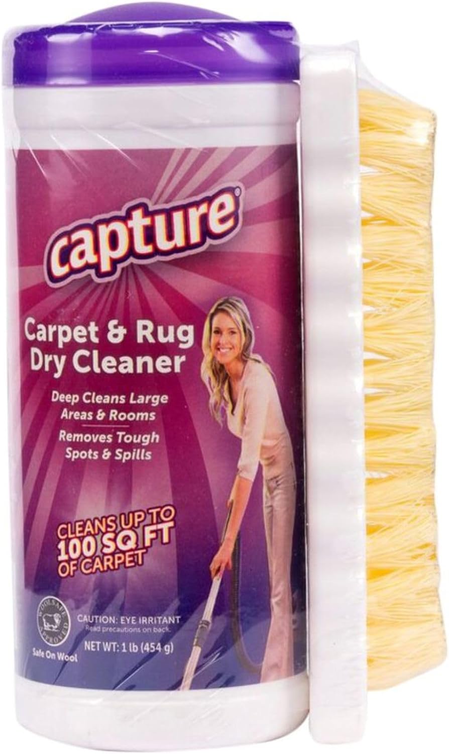 Capture Carpet & Rug Dry Cleaner w/Brush - Dry Rug Powder Cleaner (1 lb)